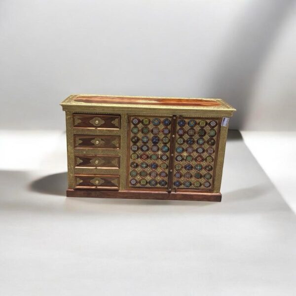 Sheesham Wood Sideboard with Brass & Tile Fittings