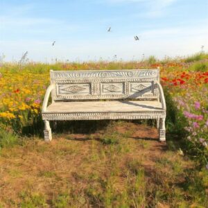 Mango Wood Carved Antique Garden Bench