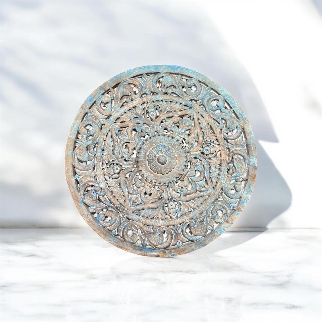 Mango Wood Carved Circle Wall Hanging