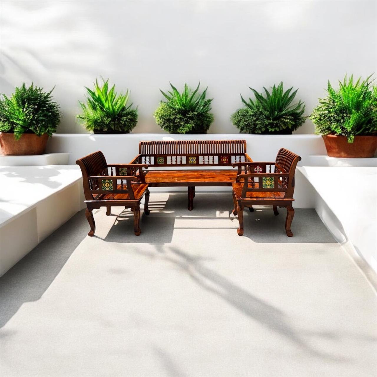 Wooden 5-Seater Sofa Set