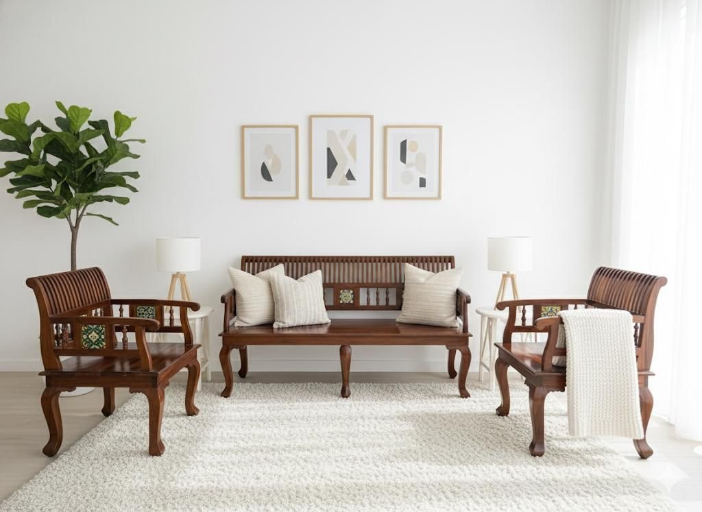 Royal Heritage Solid Wood Sofa Set 3+1+1 - Image 4