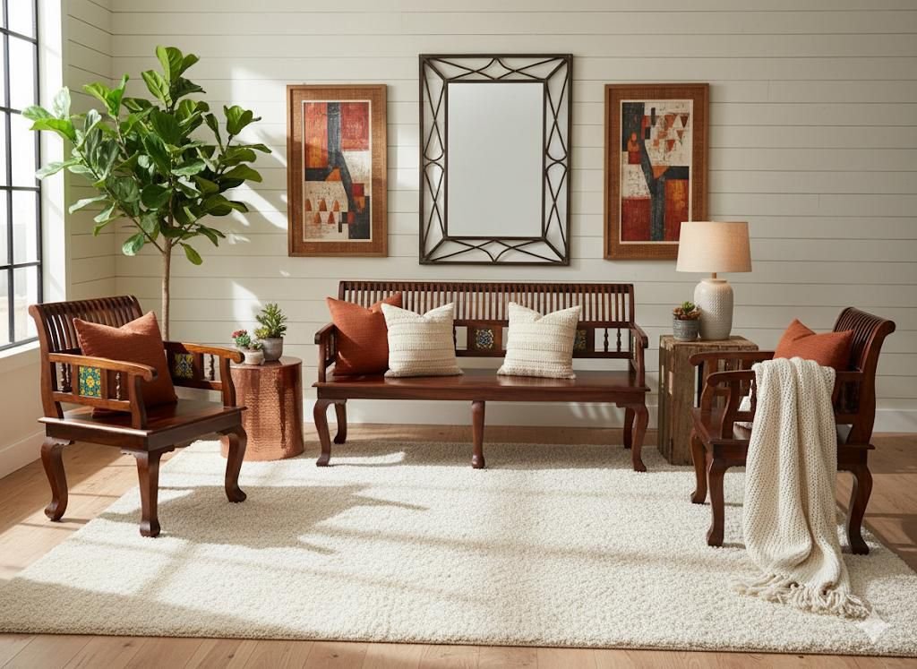 Royal Heritage Solid Wood Sofa Set 3+1+1 - Image 3