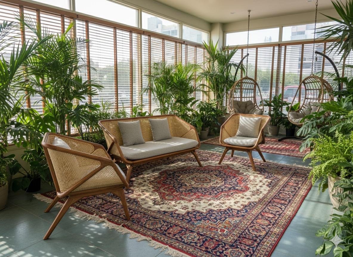 Handcrafted Mid-Century Modern Teak & Rattan Living Room Set - Image 3