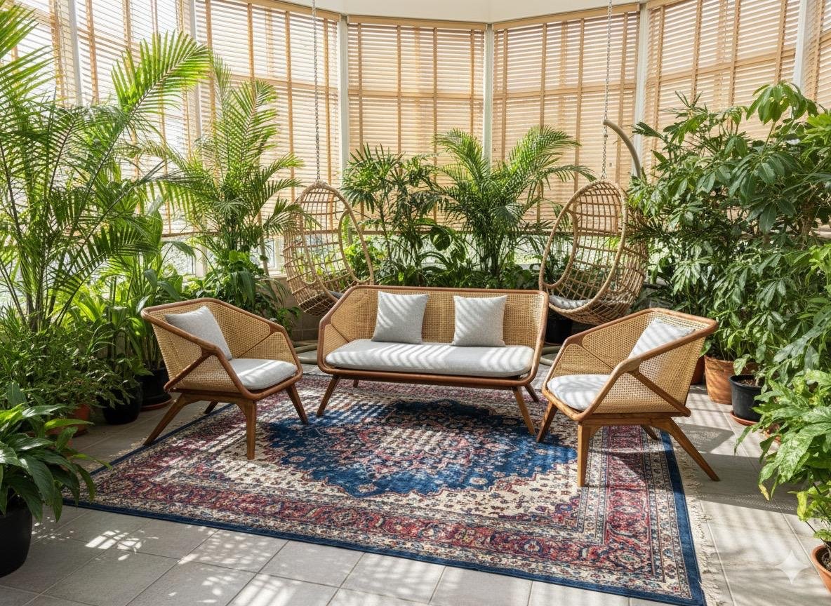 Handcrafted Mid-Century Modern Teak & Rattan Living Room Set - Image 4