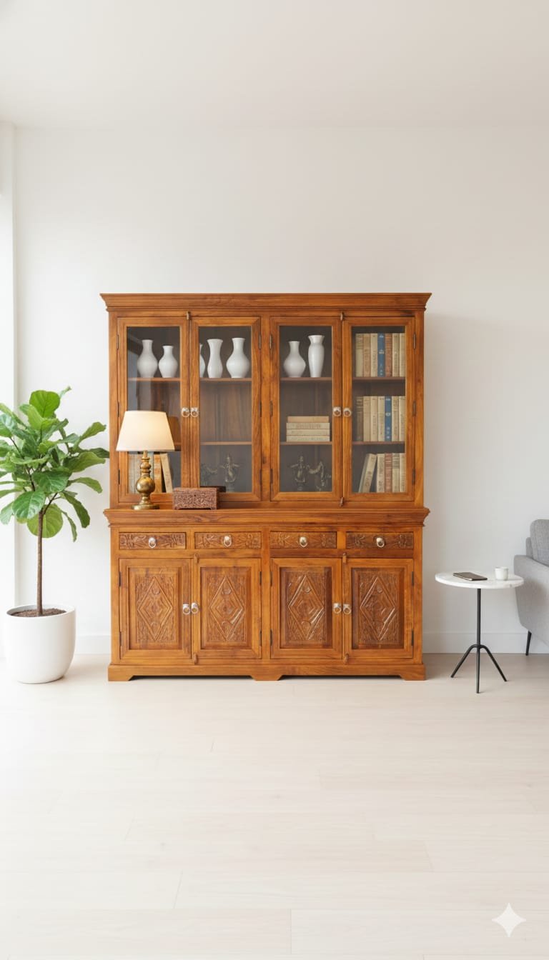 Classic Solid Wood Display Cabinet / Crockery Unit