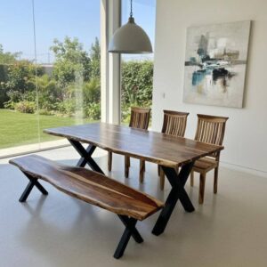 Solid Wood Live-Edge Dining Table Set (Table + 3 Chairs + Bench)