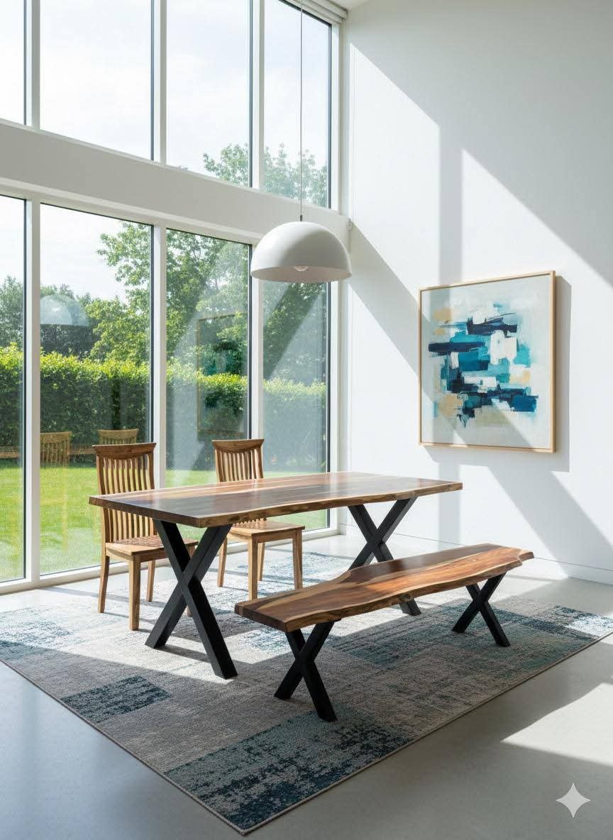 Solid Wood Live-Edge Dining Table Set (Table + 3 Chairs + Bench) - Image 4