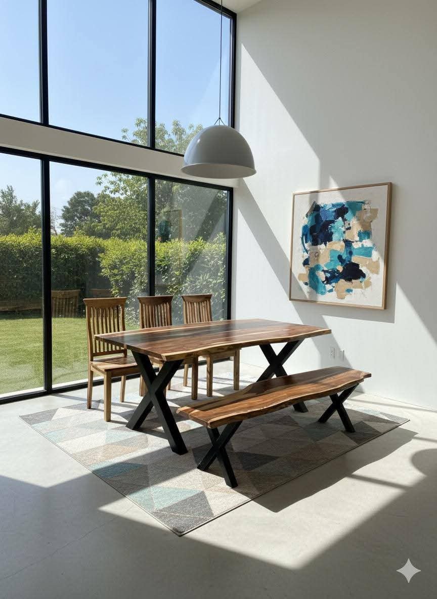 Solid Wood Live-Edge Dining Table Set (Table + 3 Chairs + Bench) - Image 5