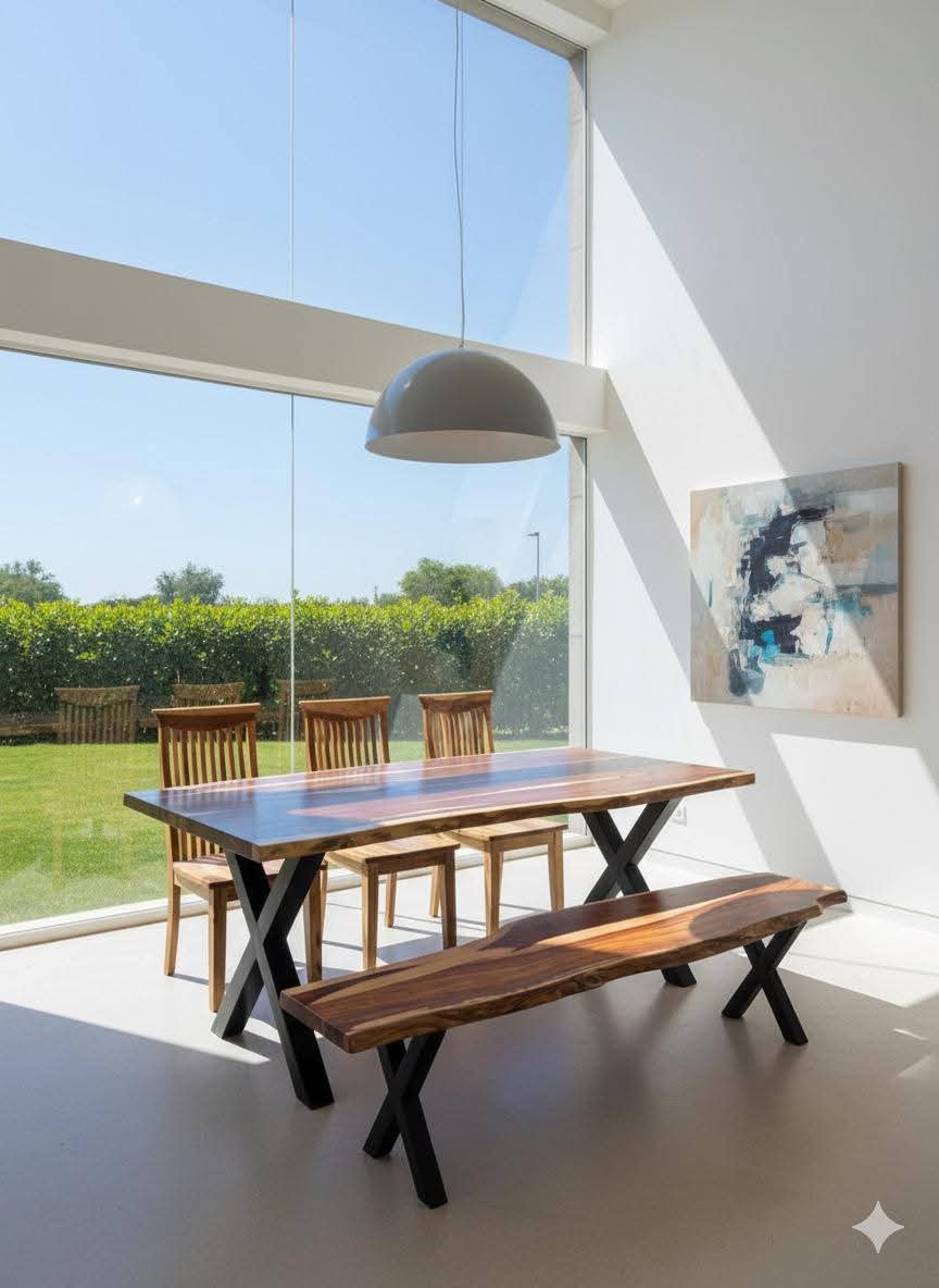 Solid Wood Live-Edge Dining Table Set (Table + 3 Chairs + Bench) - Image 6