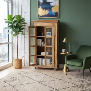 Handcrafted Solid Wood Glass Almirah