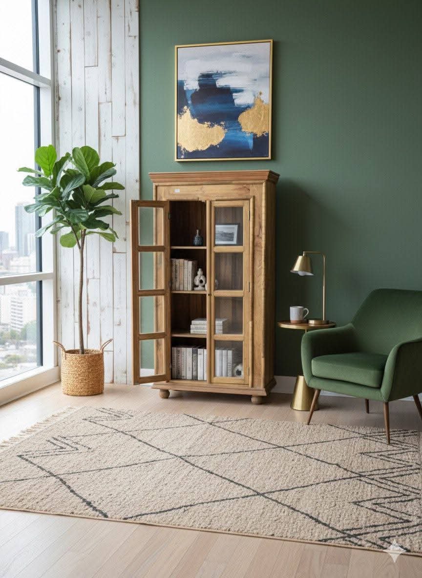 Handcrafted Solid Wood Glass Almirah