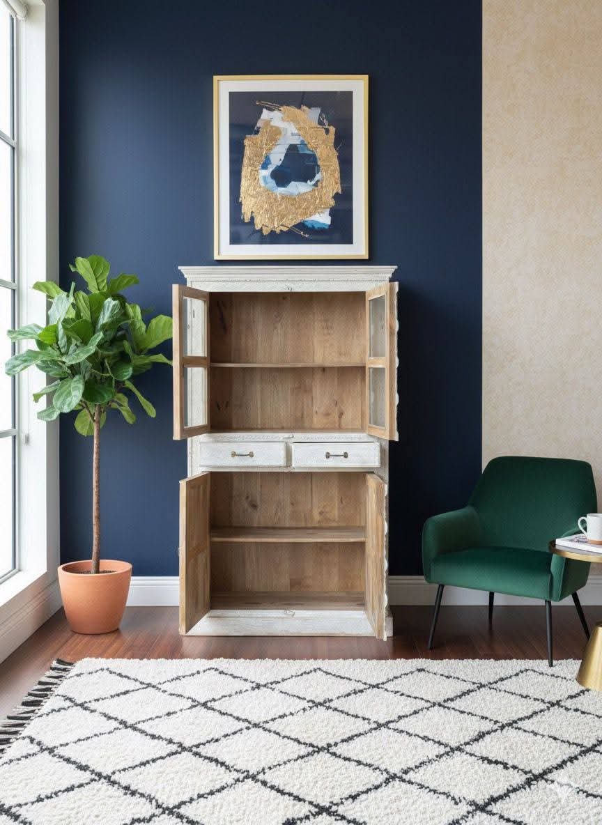 Vintage Solid Wood Glass Cabinet - Image 3