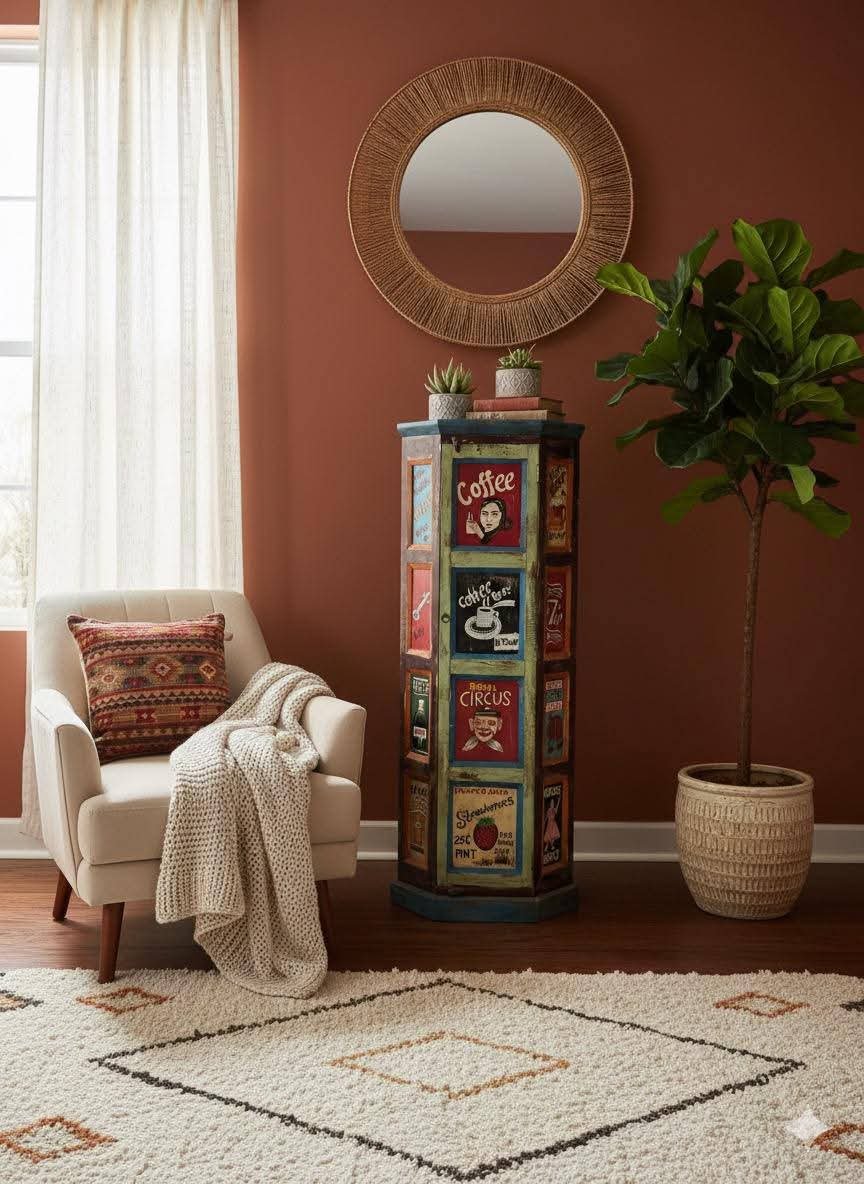 Hand-Painted Vintage Corner Cabinet – One of a Kind! - Image 3