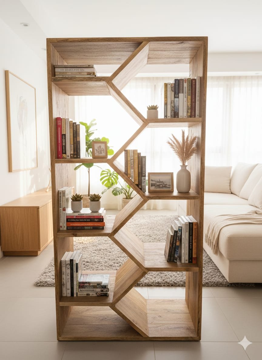 Architectural Mango Wood Geometric Bookshelf - Image 7