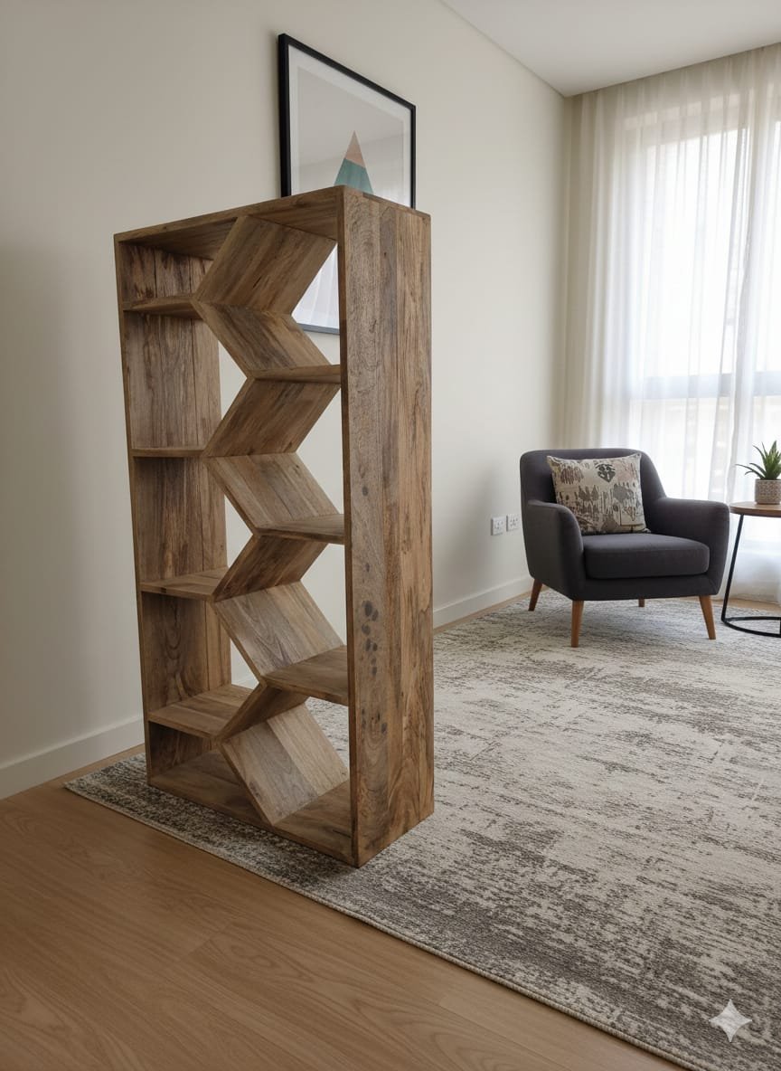 Architectural Mango Wood Geometric Bookshelf - Image 6