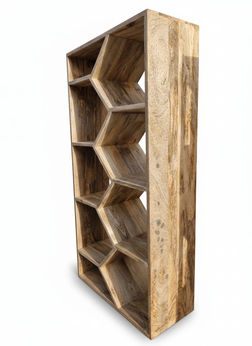 Architectural Mango Wood Geometric Bookshelf - Image 2