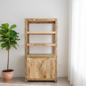 Handcrafted Mango Wood Bookshelf with Arched Cabinet