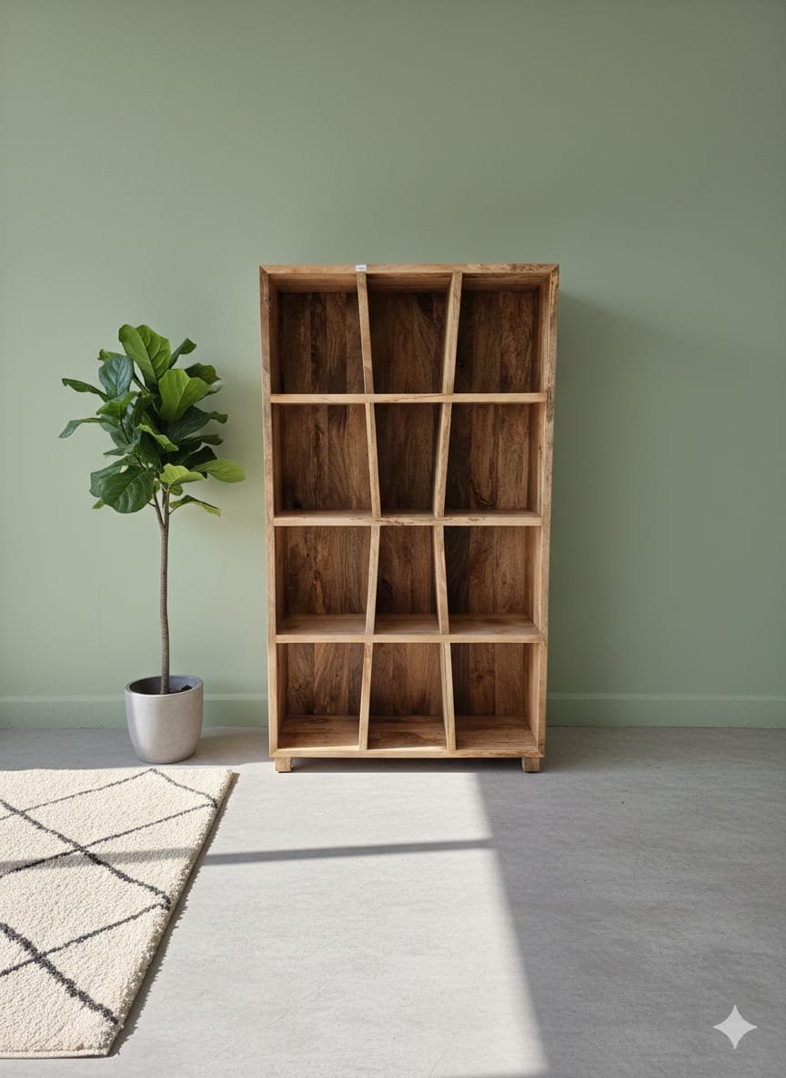 Abstract Geometric Mango Wood Bookshelf - Image 3