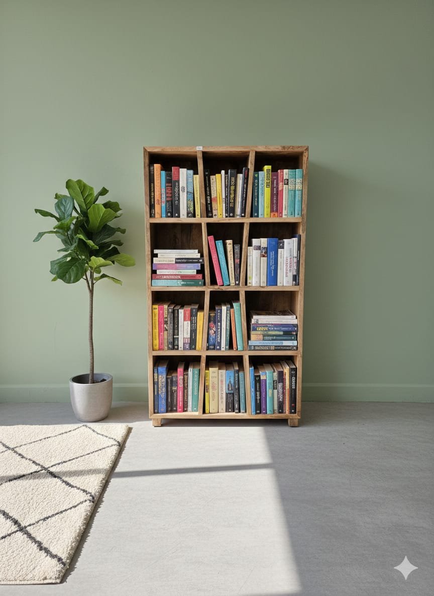 Abstract Geometric Mango Wood Bookshelf