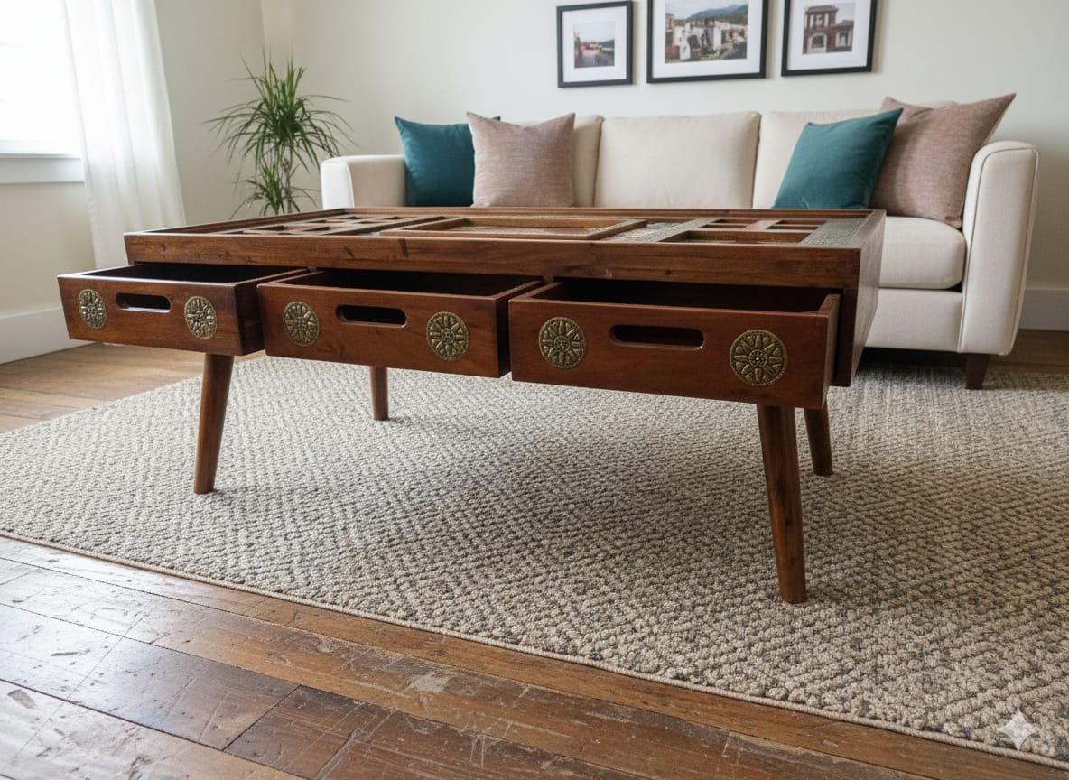 Timeless Craftsmanship: The Brass and Tile-Inlay Carved Coffee Table - Image 5