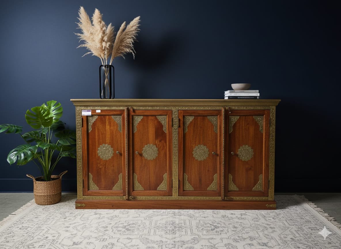 Exquisite Handcrafted Brass-Inlay Sideboard - Image 3