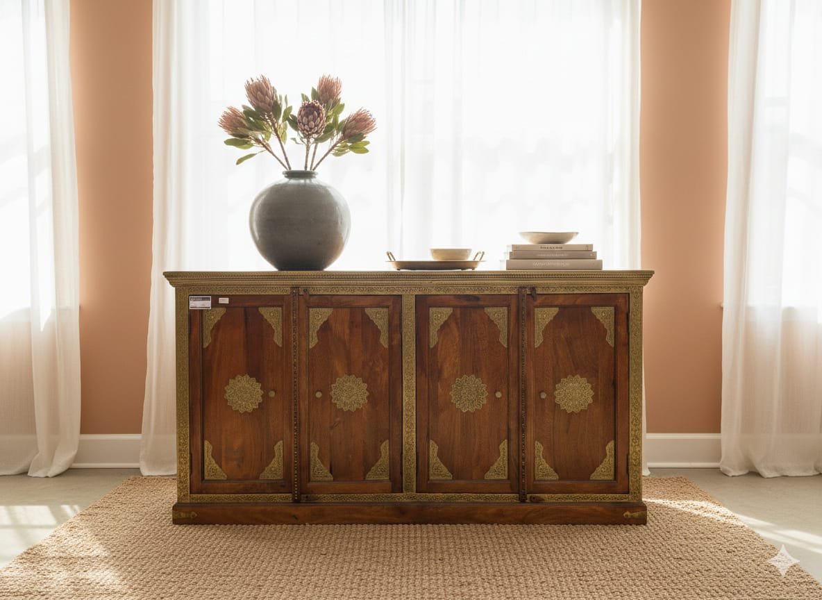 Exquisite Handcrafted Brass-Inlay Sideboard