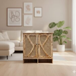 Boho-Chic Statement: The Cane & Mango Wood Sideboard