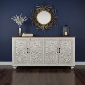 Hand-Carved Peacock Medallion Sideboard