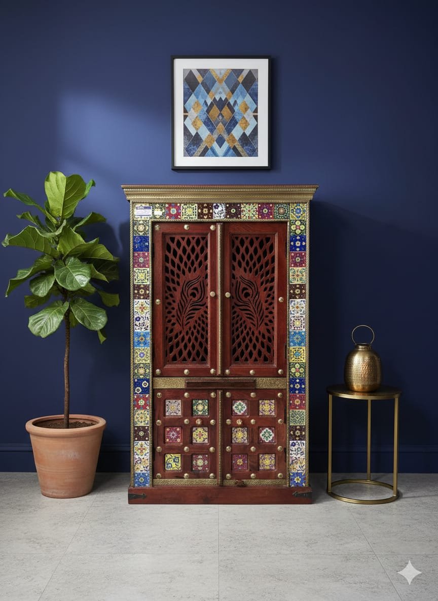 Exquisite Hand-Painted Peacock Jali Wood Mandir – Available in 3 Sizes - Image 3