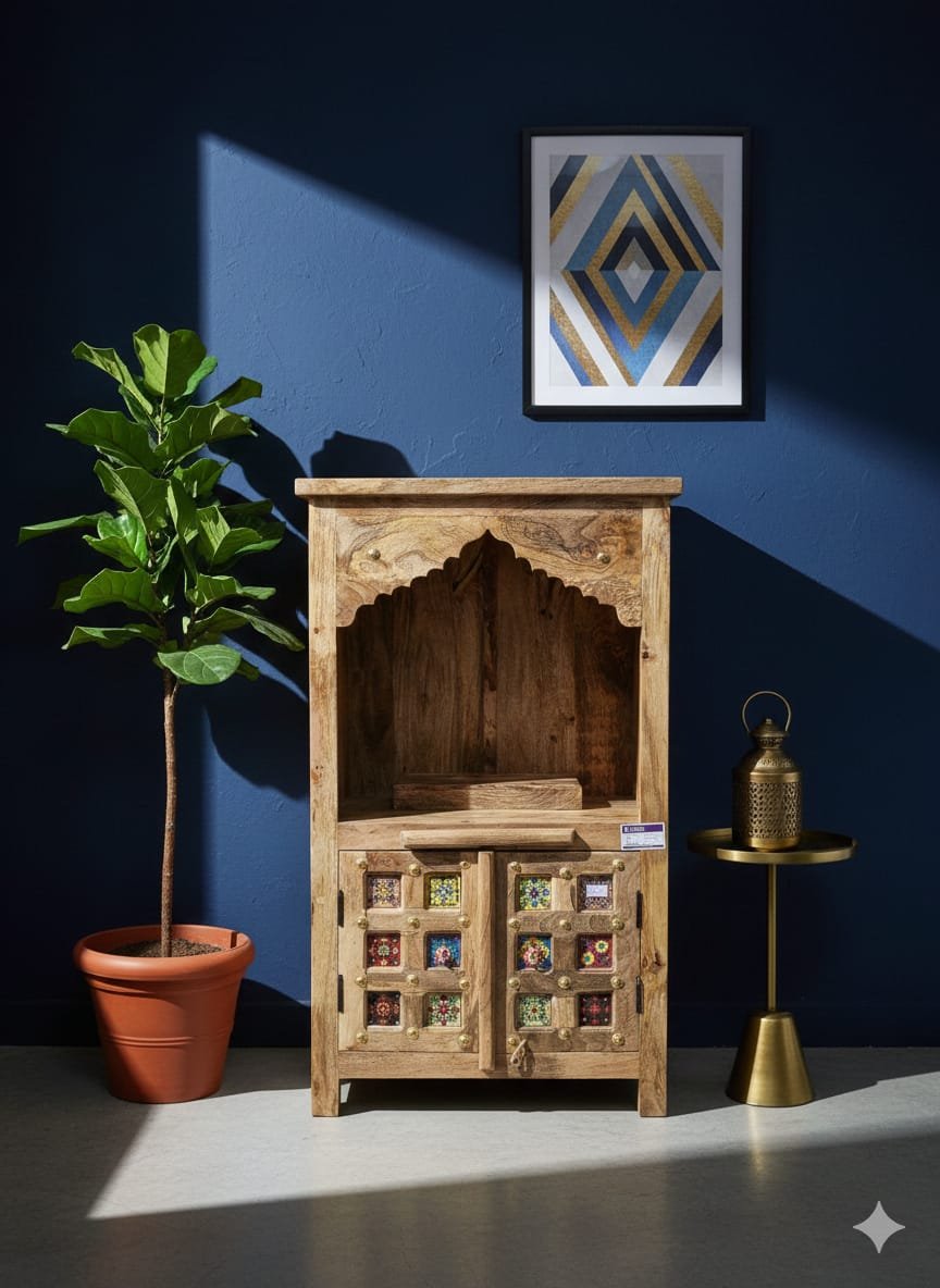 Handcrafted Mango Wood Home Temple – Traditional Indian Pooja Mandir