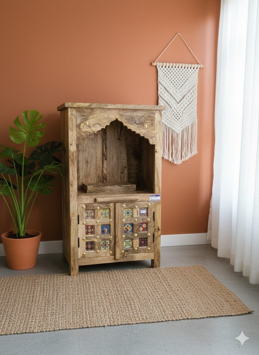 Handcrafted Mango Wood Home Temple – Traditional Indian Pooja Mandir - Image 2