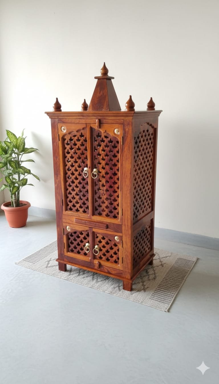 Handcrafted Sheesham Wood Puja Mandir – Traditional Jali Design - Image 6