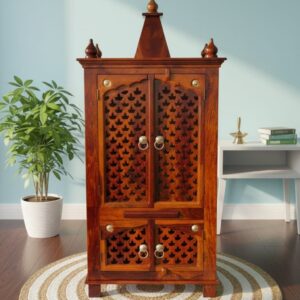 Handcrafted Sheesham Wood Puja Mandir โ Traditional Jali Design