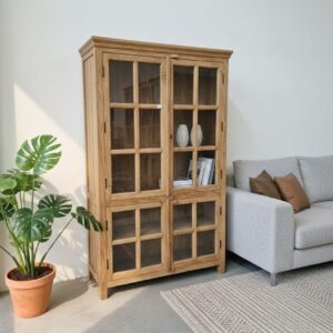 Solid Wood Glass Display Cabinet with Open Shelving