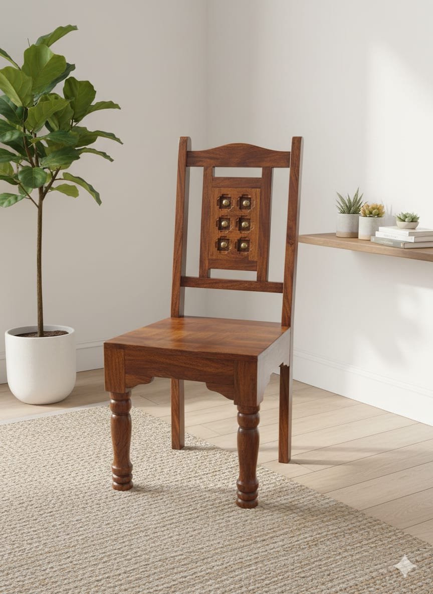 Handcrafted Solid Wood Accent Chair with Brass Stud Inlays - Image 4