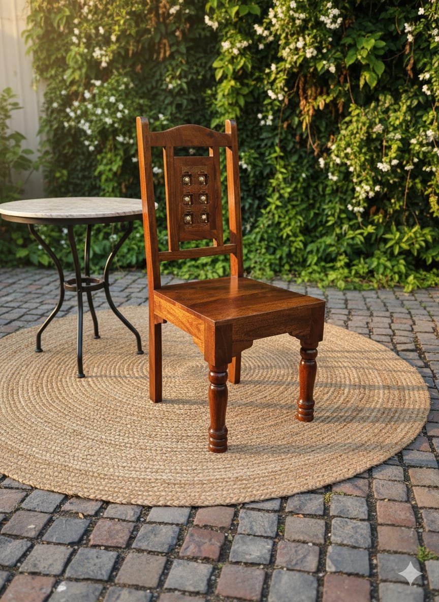 Handcrafted Solid Wood Accent Chair with Brass Stud Inlays - Image 5