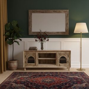 Mango Wood Glass Fitted TV Unit