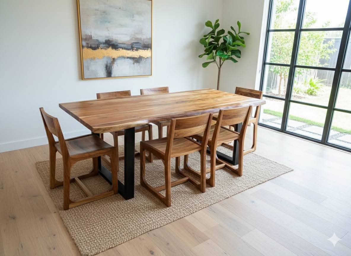 Solid Acacia Live-Edge Dining Table & 6-Chair Artisan Set - Image 5