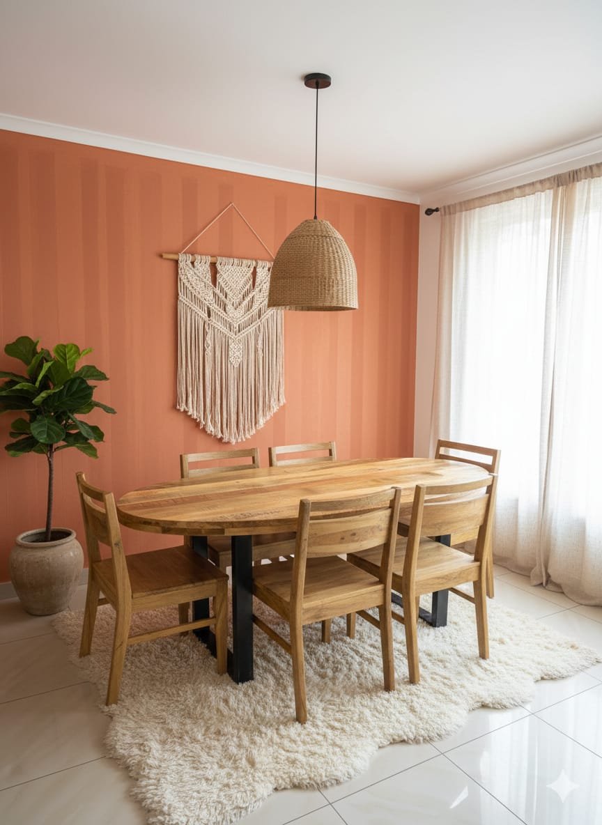 Solid Mango Wood Oval Dining Suite & 6 Handcrafted Chairs - Image 3