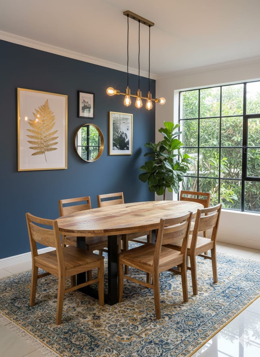 Solid Mango Wood Oval Dining Suite & 6 Handcrafted Chairs - Image 2