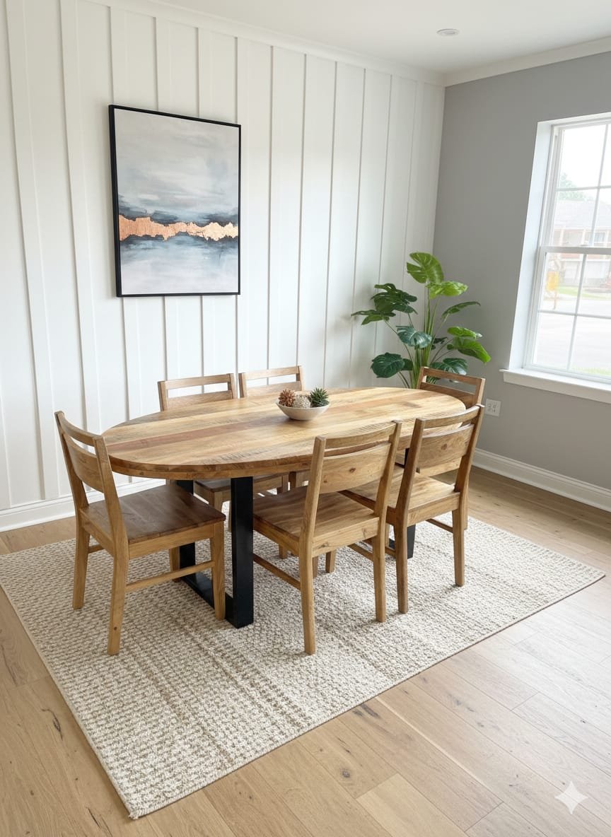 Solid Mango Wood Oval Dining Suite & 6 Handcrafted Chairs