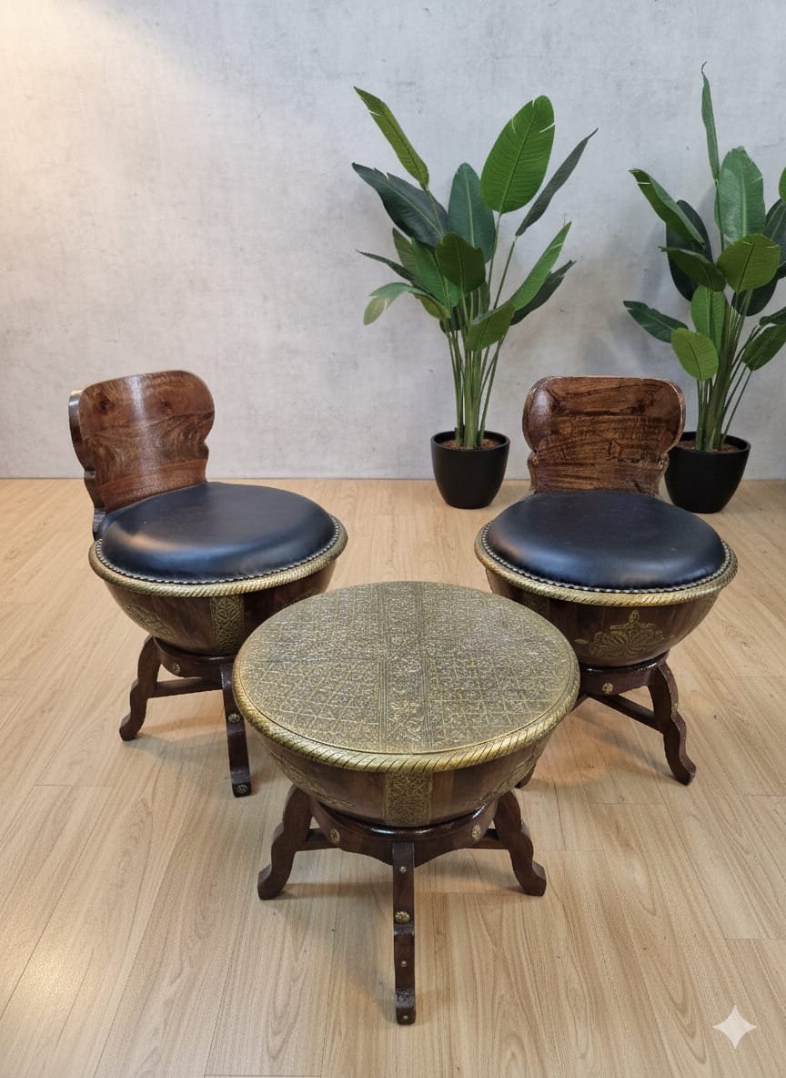 Antique-Inspired Globe Lounge Set – Handcrafted 3-Piece Collection