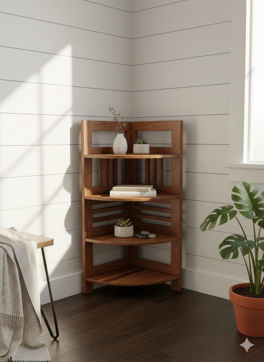 Handcrafted Wooden Tiered Corner Shelf - Image 2
