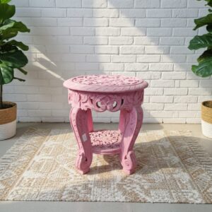 Intricately Carved Pink Pedestal Table