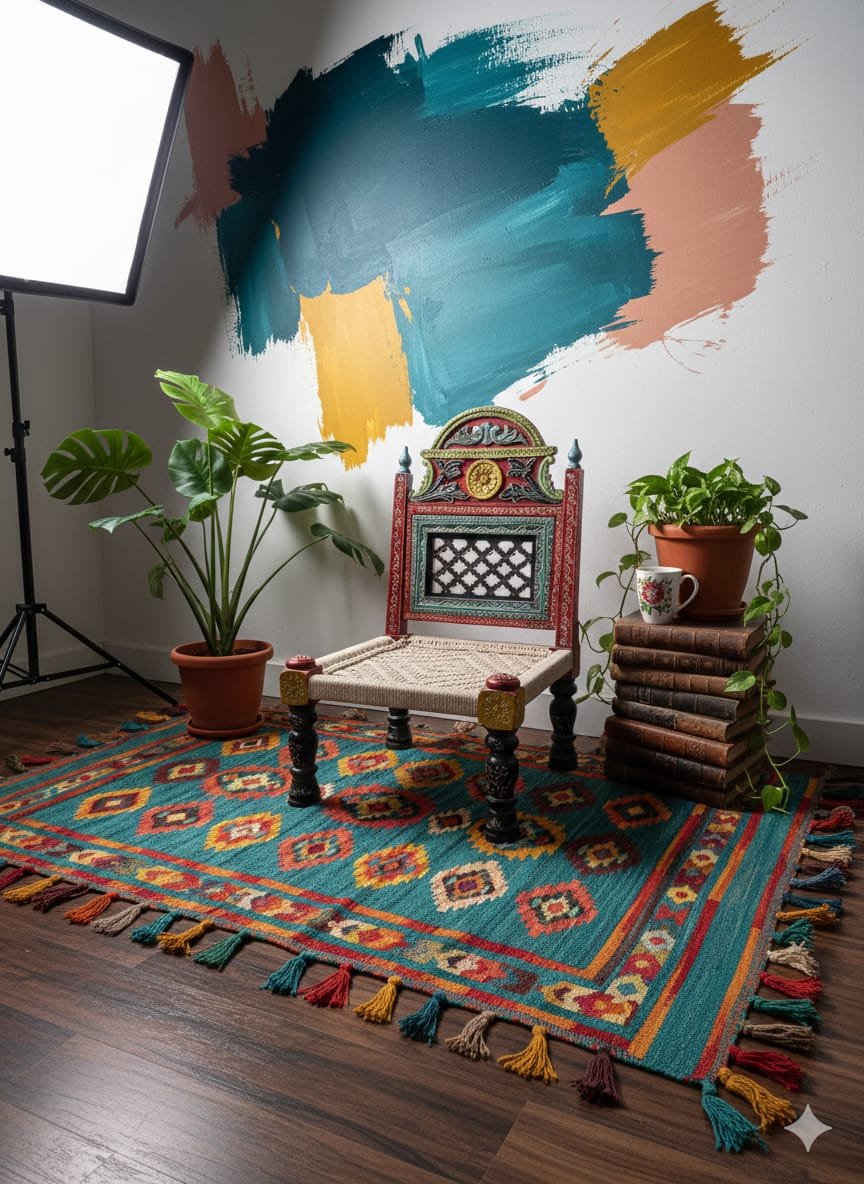 Hand-Painted Ethnic Accent Charpai Chair - Image 2