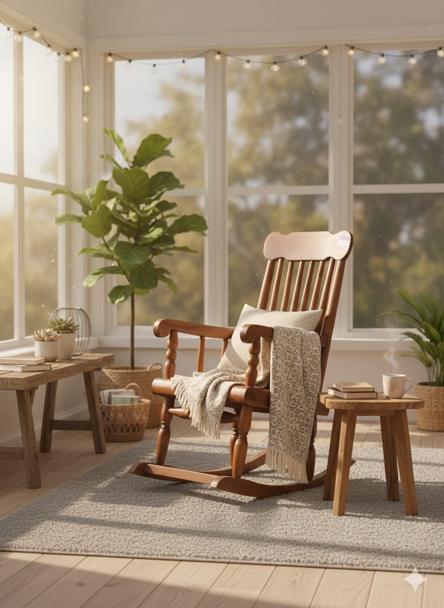 Handcrafted Sheesham Wood Kids' Rocking Chair - Image 2