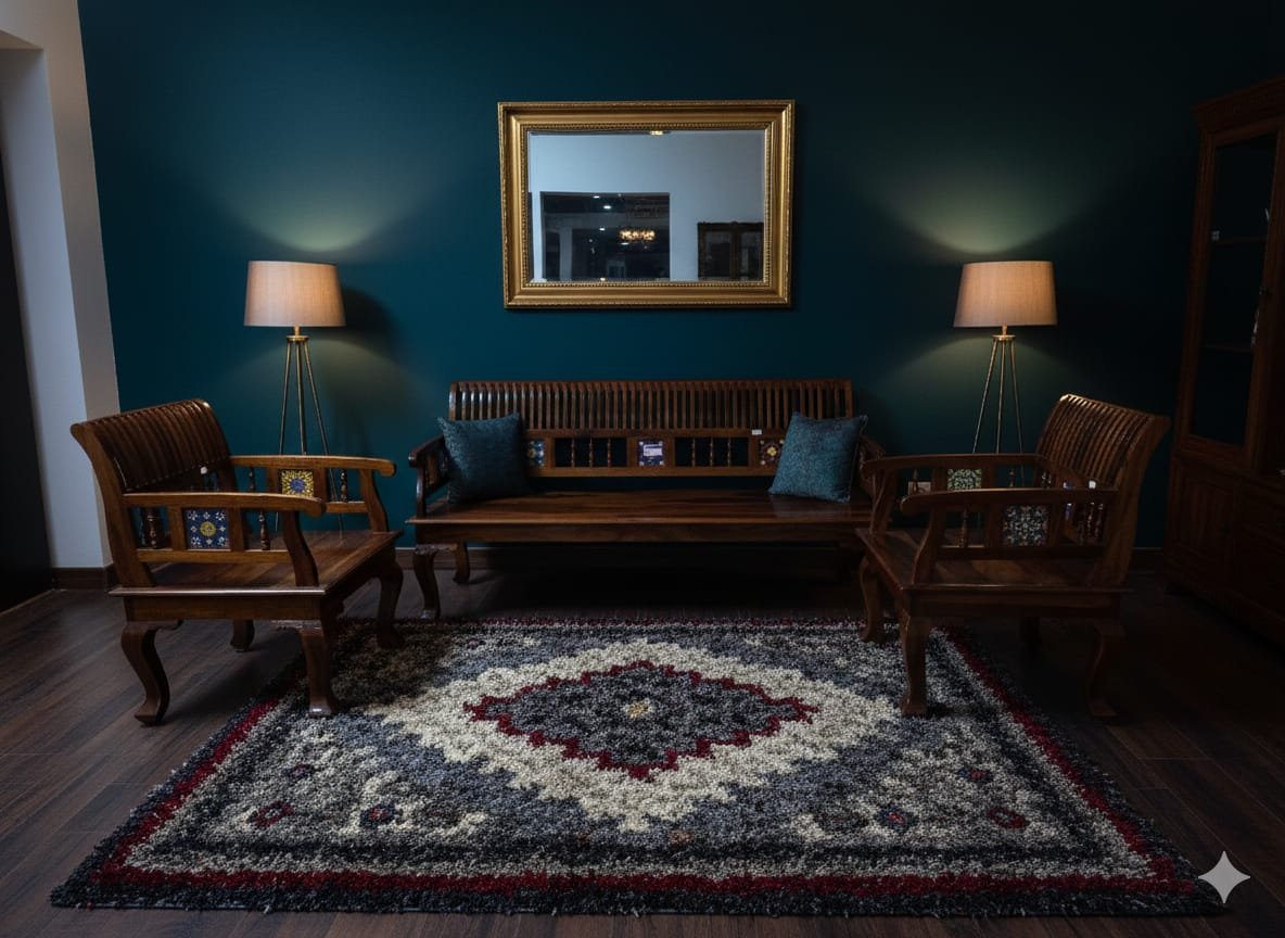 Handcrafted 3+1+1 Sheesham Wood Sofa Set - Image 6